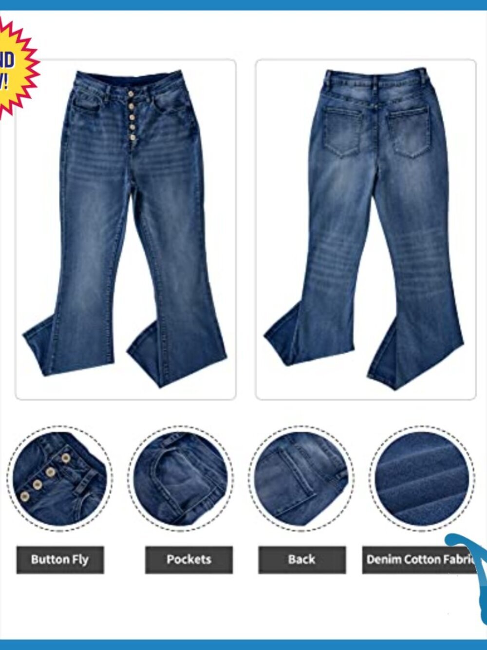 High Waisted Bootcut Boyfriend Jeans with Stretch Tummy Control - Picture 5 of 5